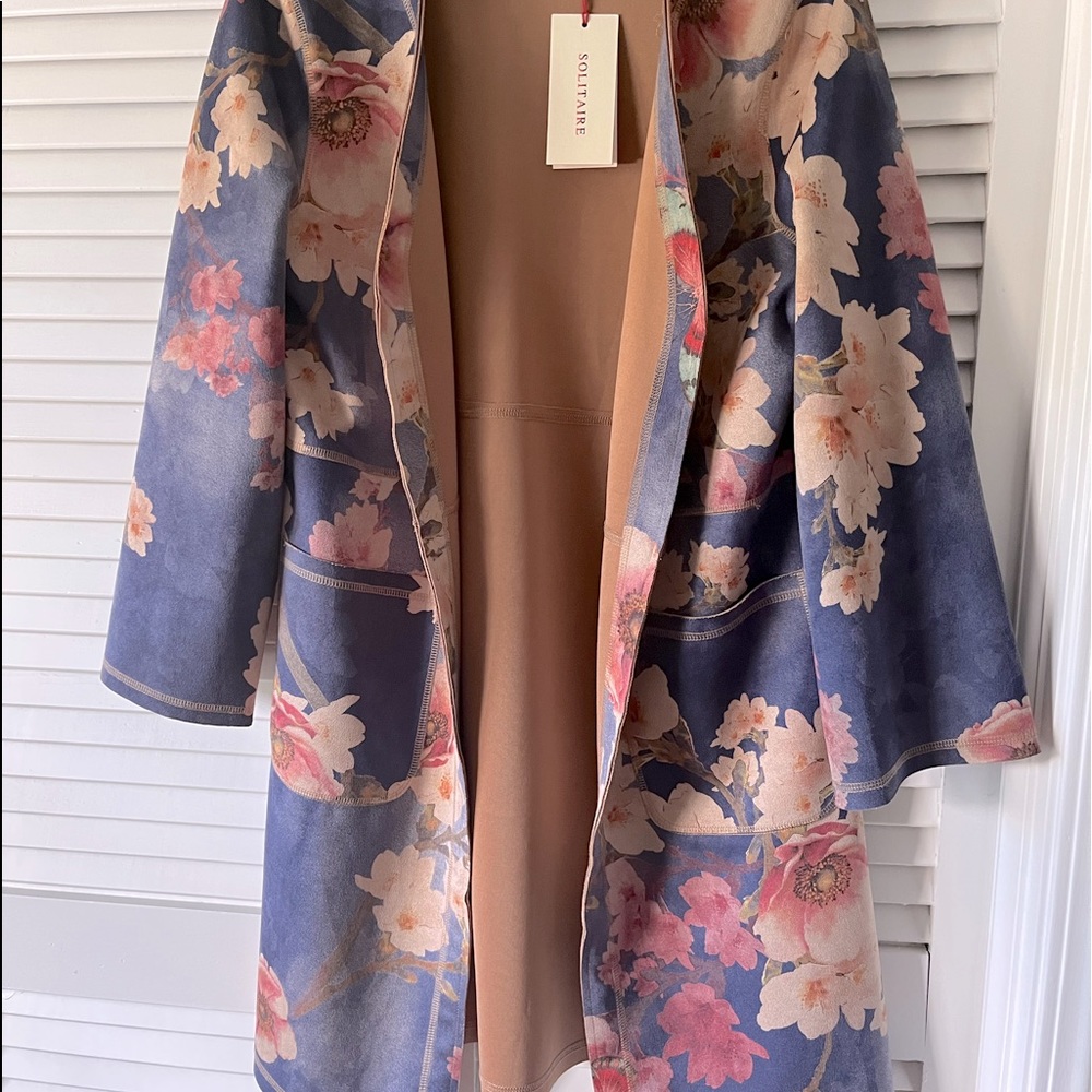 NWT! Floral Suede-like Open Front Jacket